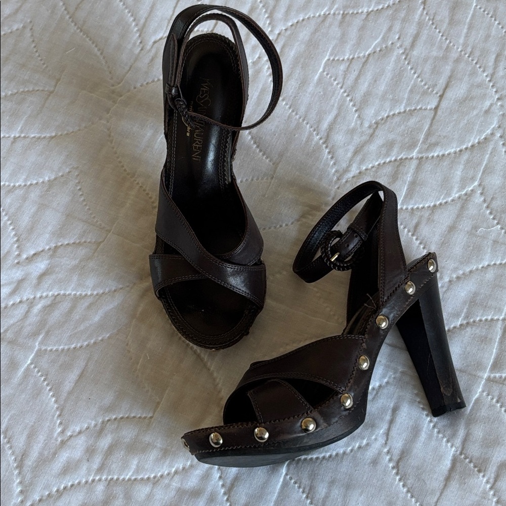 Vintage YSL Wood Stud Sandals Heels - Picture 15 of 16